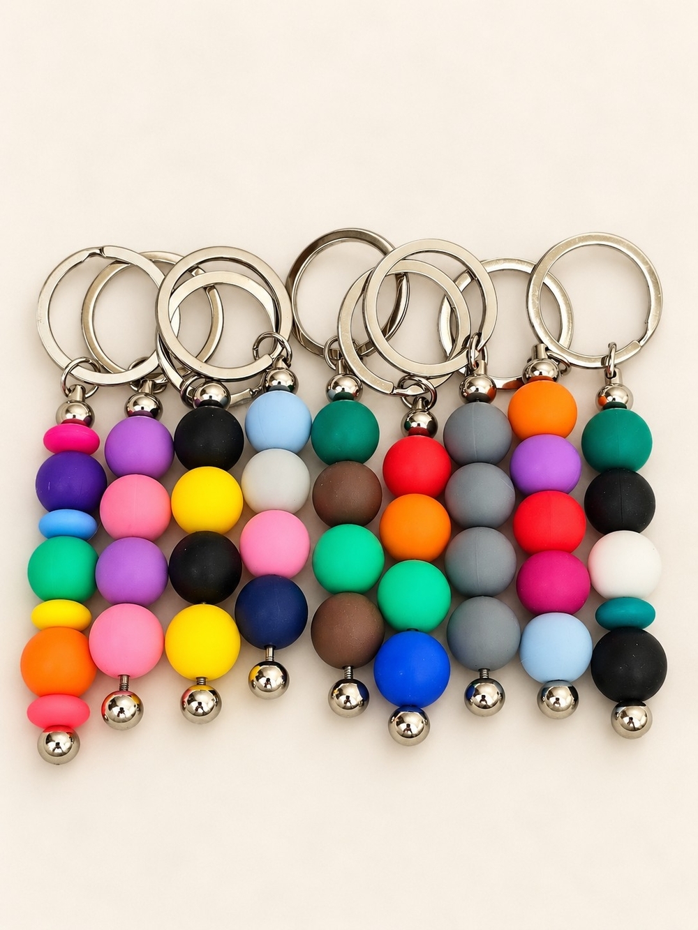 Set of 9 Colorful Silicone Bead Fidget Keychains & Bag Charms